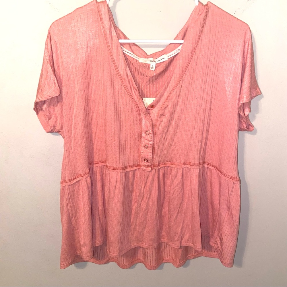 Neutral pink baby doll style short sleeve flowy bohemian boho style size Large